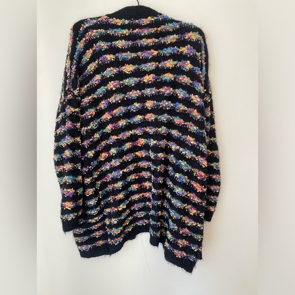 Dreamers Sweater Women’s Medium Black Rainbow Oversized Open Front Cardigan - Picture 5 of 10
